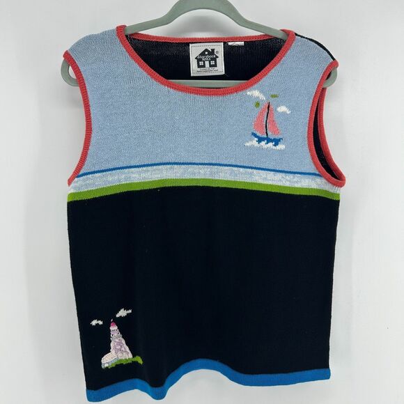 Vintage Storybook Knits Embroidered Sailboat Sweater Vest Women's M Lighthouse - Picture 2 of 10